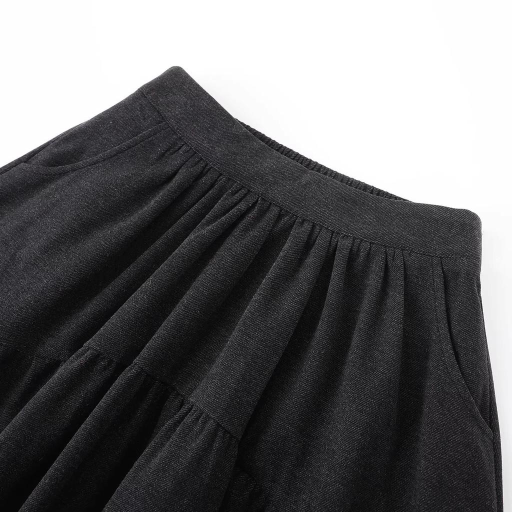2026 Spring Soft Wool Pleated A-line Skirt for Women – Simple, Casual, Slimming Long Umbrella Design