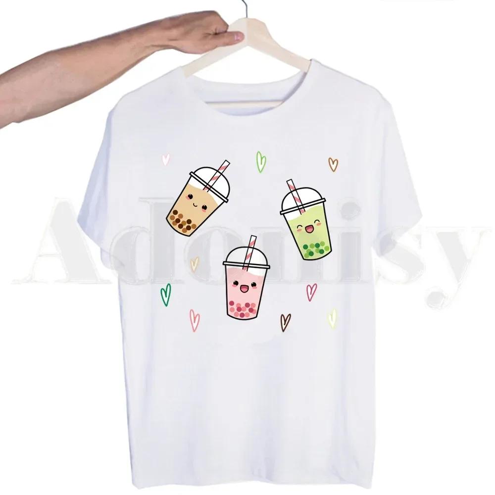 Bubble Tea Cute Cartoon Fashion Kawaii Graphic Tshirts Men Fashion Summer T-shirts Tshirt Top Tees Streetwear Harajuku Funny