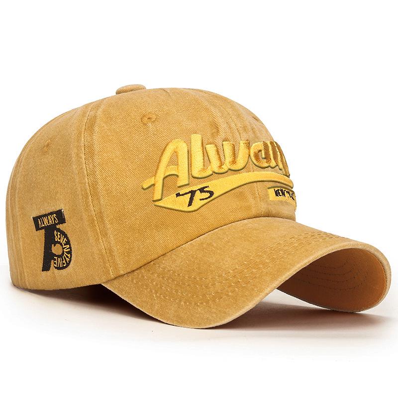 Men's Retro Washed Baseball Cap - European & American Style Embroidered Duckbill Sunshade