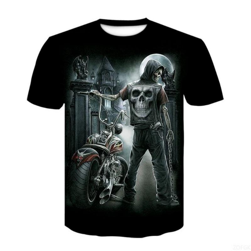 2026 new men's horror skull Halloween print breathable and comfortable round neck T-shirt outdoor party casual top