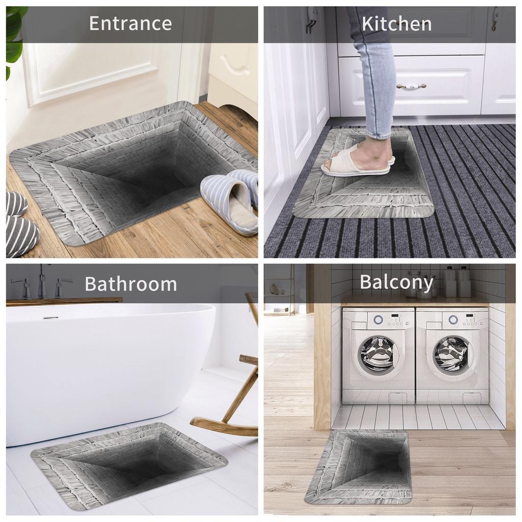 Fun 3D Trap Rock Deep Pit Pattern Doormat Non-Slip Kitchen Bathroom Mat Living Room Door Floor Entrance Carpet Rug