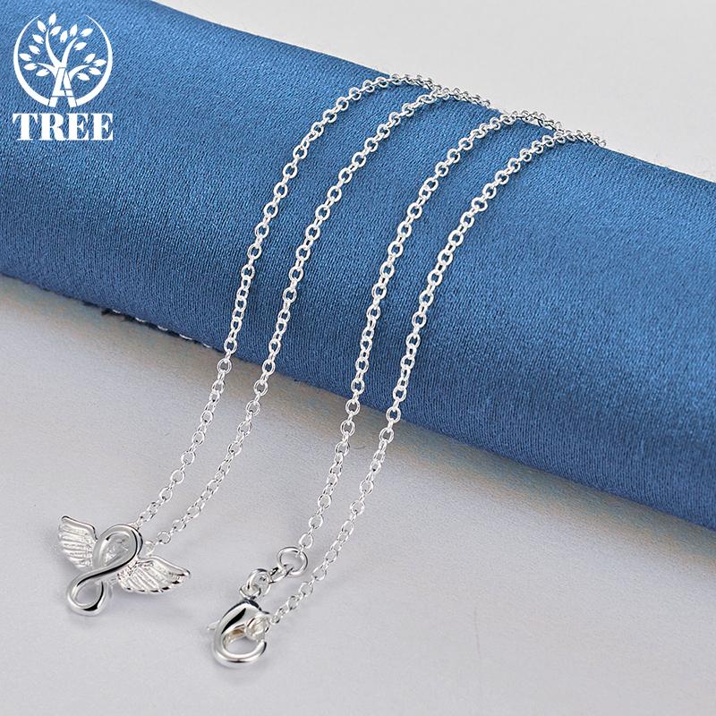 925 Sterling Silver 18 Inches Angel Wings Pendant Necklace Jewelry