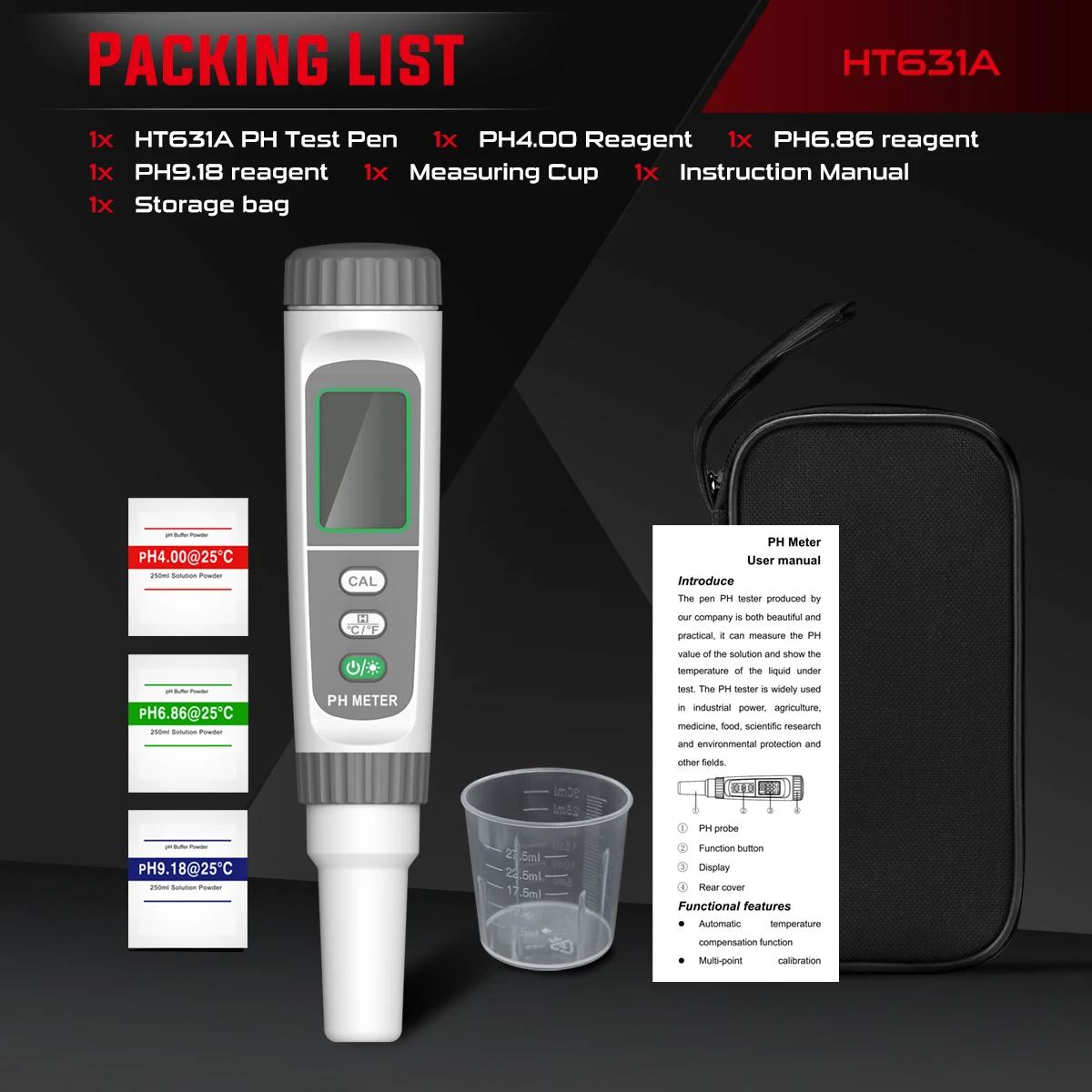 

HT631A/B PH Meter PH/Temperature Meter Battery/Rechargeable Digital Water Quality Monitor Tester for Drinking Water, Aquariums