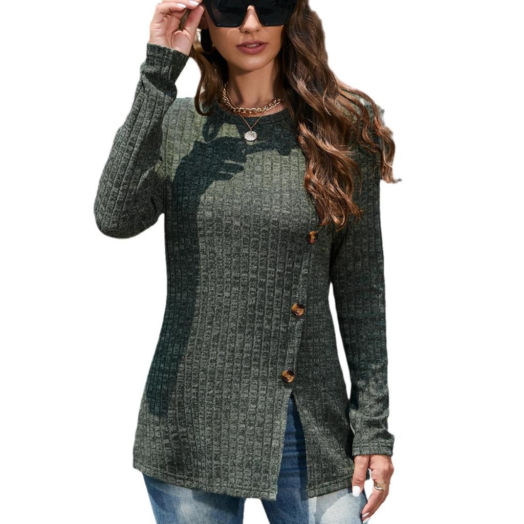 Women's Knitwear for Fall - Winter, Round - Necked, Plus - Size, Button - Down Sweater with Design Sense for Minority Taste