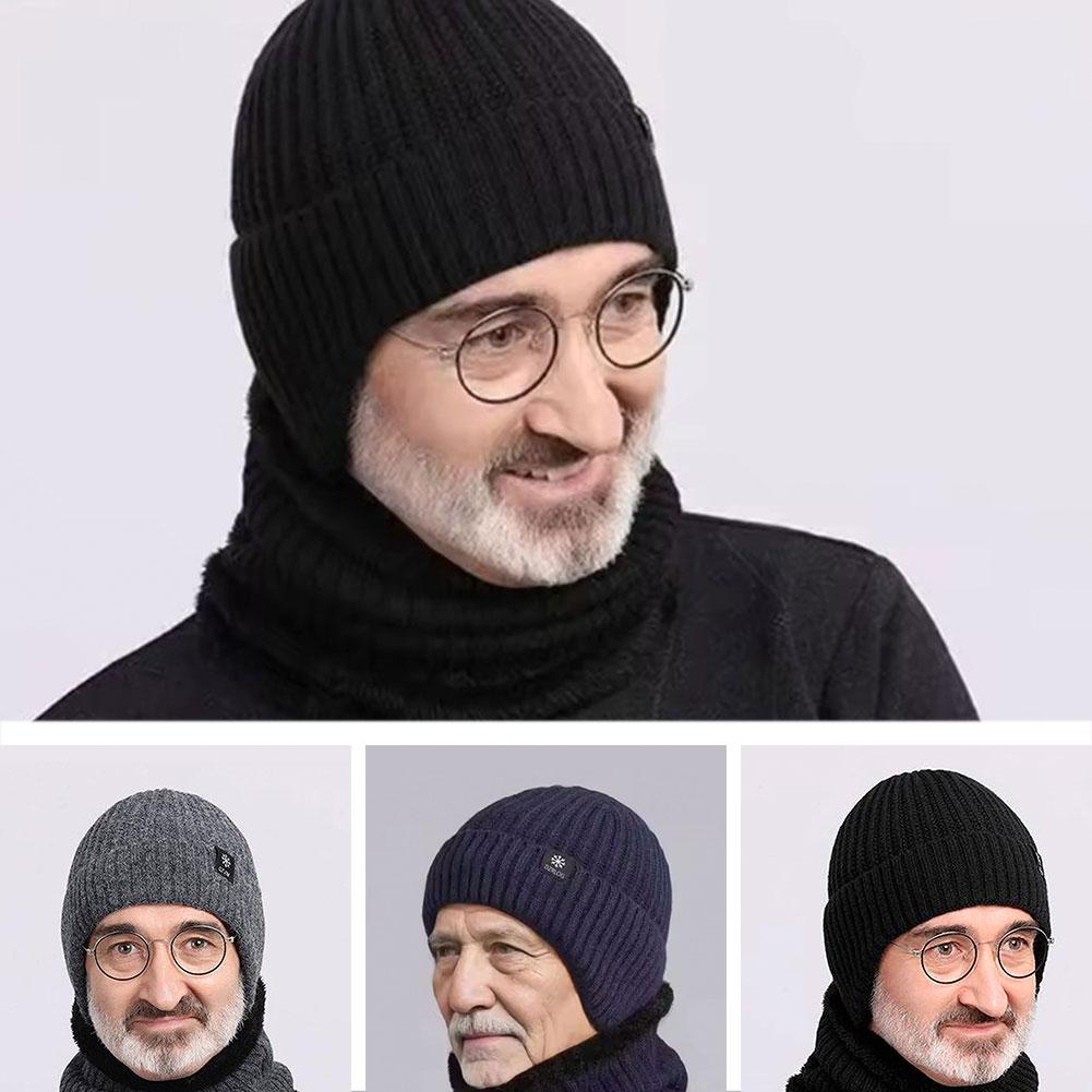 Outdoor Men Winter Knitted Hat Plush Warmth Peaked Cap Earmuff Casual Fashion Faux Fur Lined Bomber Hats Cycling Ear Protection
