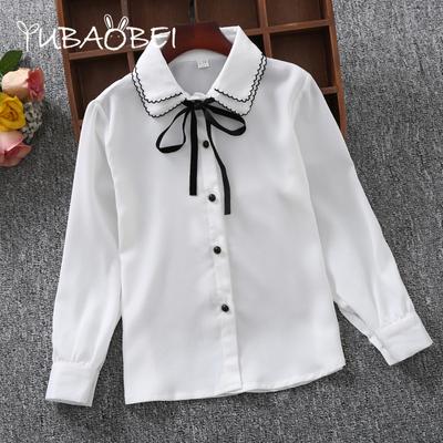 Chemises en coton pour filles, vêtements décontractés pour enfants, chemisiers blancs à manches longues pour filles, vêtements d'automne et de printemps pour enfants