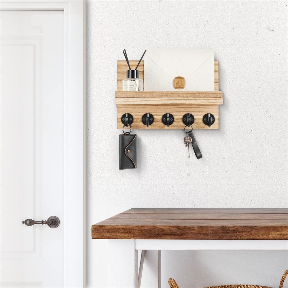 Držák na klíče a poštu Home Decor Dřevěný nástěnný organizér s 5 háčky a policí na tašky Vodítko pro psa Nástěnná dekorace do obývacího pokoje