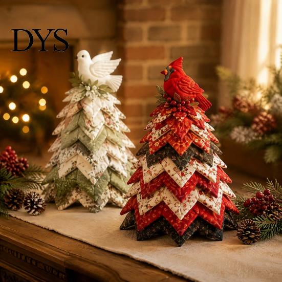Festive Bird Theme Patchwork Christmas Tree Kit, DIY Quilted Fabric Craft Unique Gift for Crafters Floral Handmade Centerpiece Holiday Home