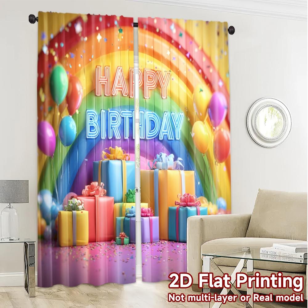 2pcs   2D FLAT PRINTING Curtains (Without Rod) Birthday Bliss(4) Contemporary Modern Curtains Durable 100% Polyester Fabric