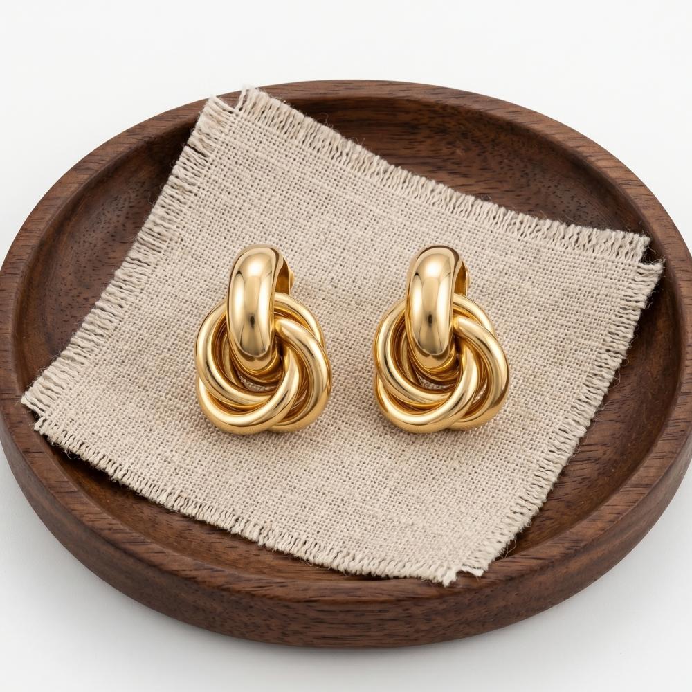 Twists Gold Silver Color Knot Hoop Korean Earrings for Women Shiny Plating Trendy Earring Butterfly Stud Cute Daily Jewelry
