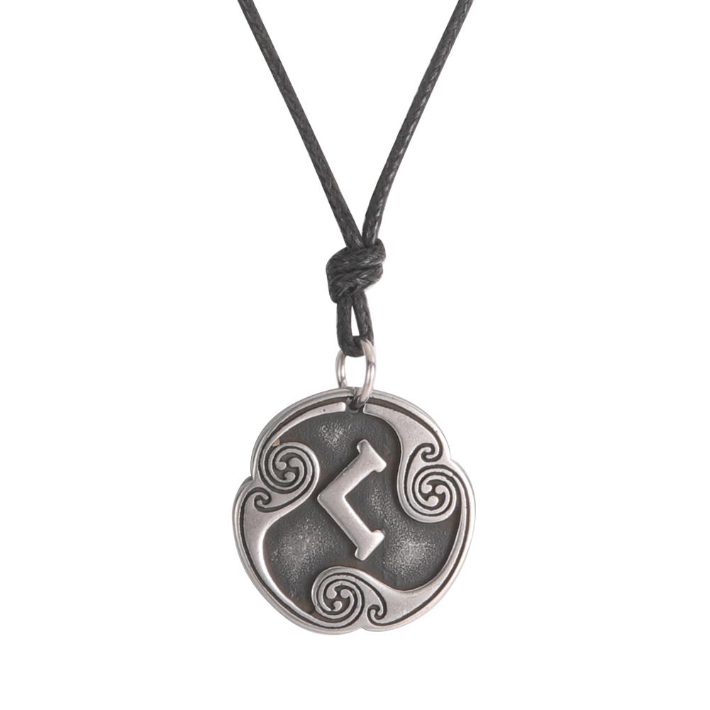 Retro Mysterious Runes Necklace Viking Jewelry Rope Chain Adjustable Necklaces Stainless Steel Pendant Amulet Jewelry