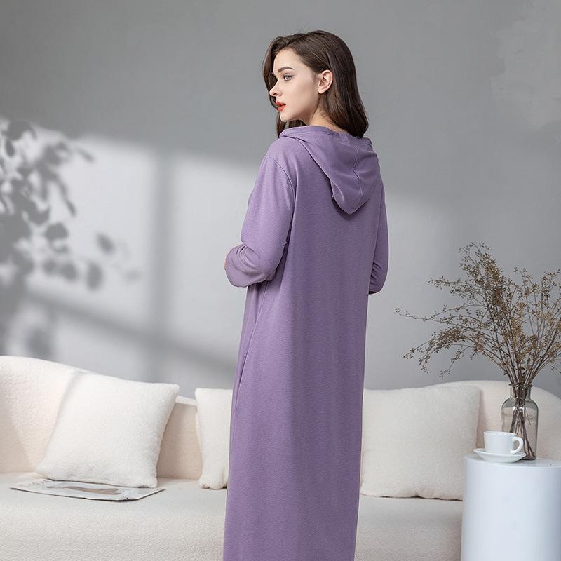 Men's and Women's Summer Zipper Bathrobe Couple Pajamas Hooded Pajamas Thin Soft Comfortable Pajamas Long Nightgown