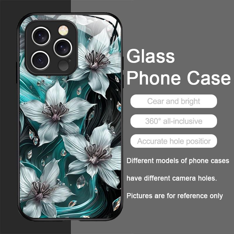Beautiful Sunflower Floral Pattern Tempered Glass Phone Case for IPhone 16 Pro Max 16e 15 14 13 12 Mini 11 XS XR 7 8 Plus Cover