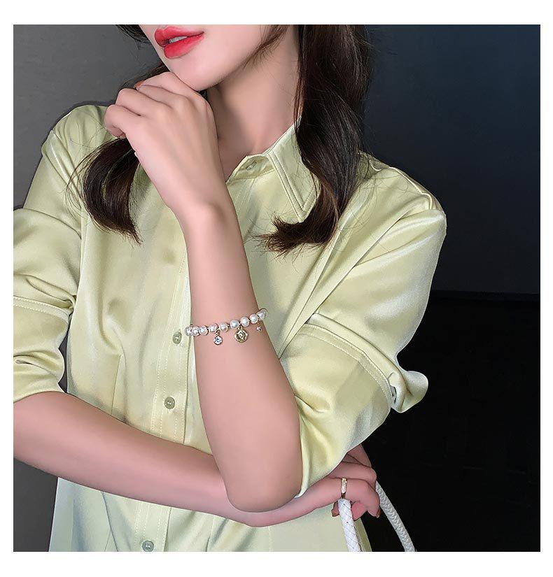 Korean Style Adjustable Freshwater Pearl & Zircon Beaded Coin Bracelet