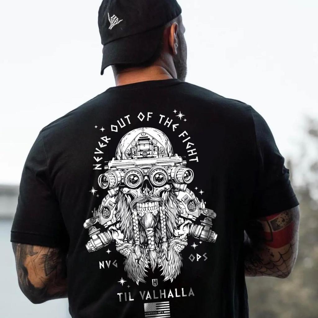 Summer Tactical Military Fan Crew Neck Half Sleeve  American Tough Guy Ins Nordic Myth Printed Men's Short Sleeve Cotton T-Shirt