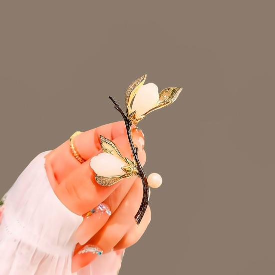 Brooch Magnolia Branch Design Lapel Brooch Pin Sweaters Collars Hats Bags Coats Scarves Badge Versatile Accessory