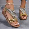 Fashion Bohemia Glitter Totem Decoration Cross Strap Sandals Women 2025 Summer Low Wedge Heel Sandals Luxury Beach Slip On Shoes Size 43