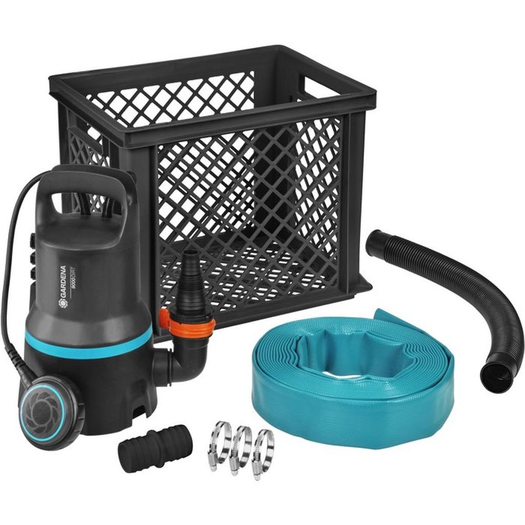 Kit anti-inondations - GARDENA - 9000 - Tuyau de refoulement de 10 m + caisse de 29 L - 9000 l/h - 300 W - Avec accessoires