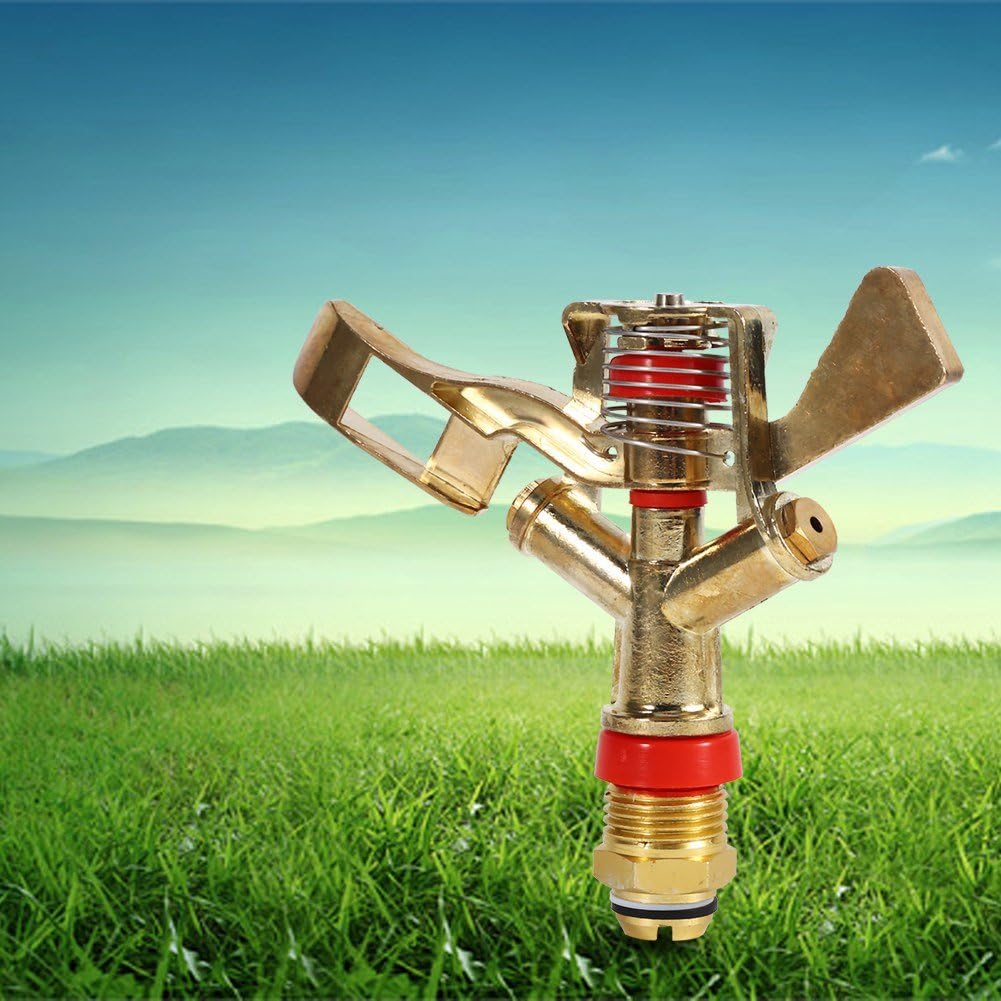 1/2 Inch Water Sprinkler, Brass Impact Sprinkler 360 Degree Automatic Rotation, Heavy Duty Water Sprinkler Head for Lawn Irrigation, Garden Watering