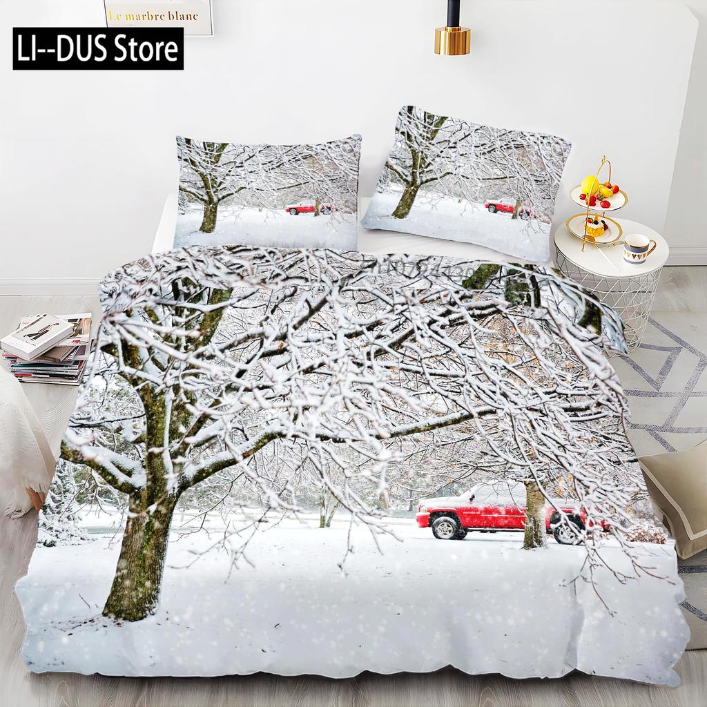 Snow Christmas Duvet Cover Set Decorative 3 Piece Bedding Set With 2 Pillow Shams Single King Queen Twin Size Bed Collection
