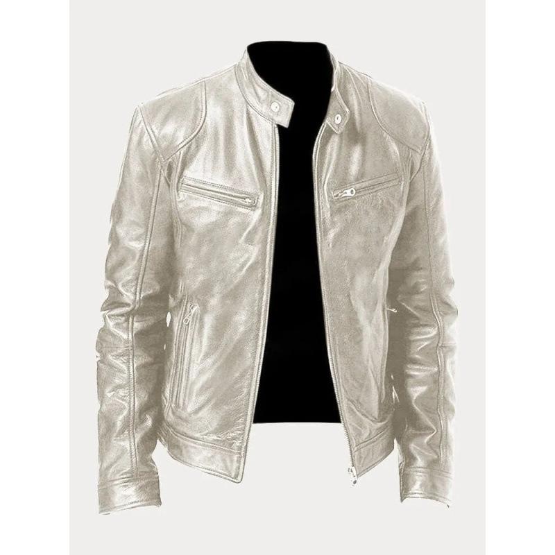 European and American men's clothing men's leather jacket male teen stand-up collar punk men's locomotive leather jacket plus logo