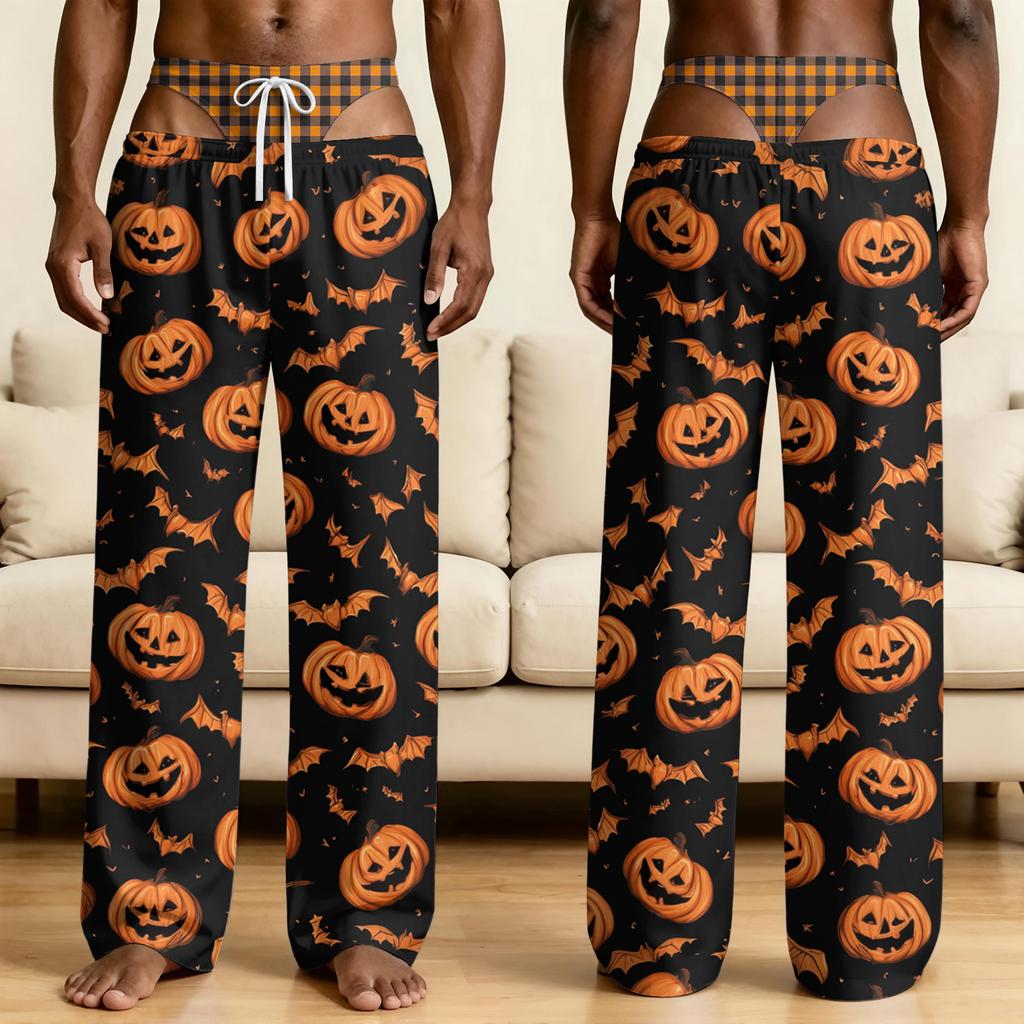 Men's Novelty Halloween Pajama Pants with Funny Fake Underwear Print for Sleepwear