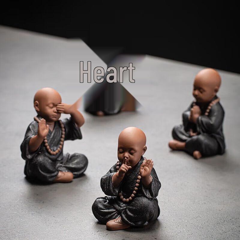 Chinese Zen Monk Ceramic Tea Pet Ornament Set