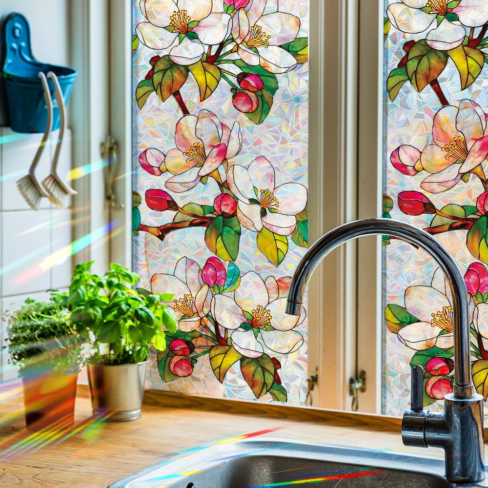 Vibrant Laser-Cut Personalised Magnolia Living Room Window Decorative Static Cling Film