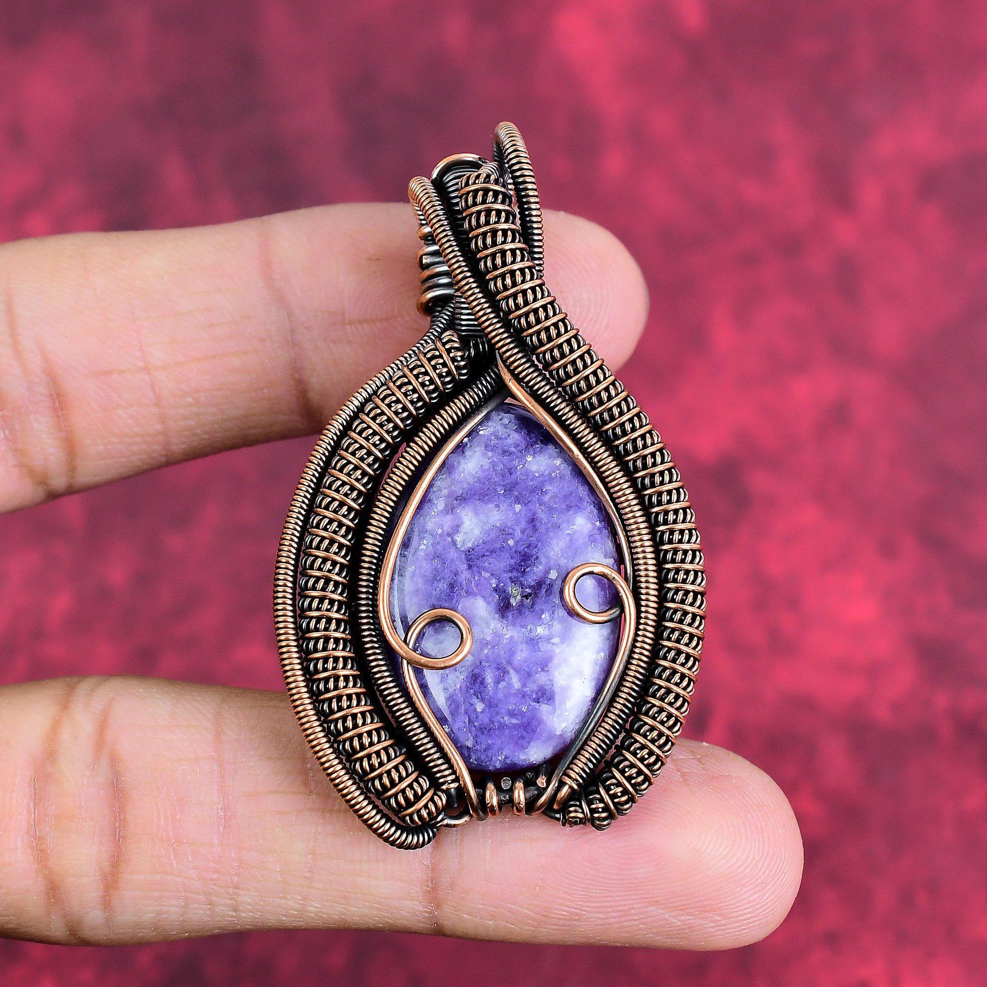 Lepidolite pendant copper wire wrapped gemstone pendant handmade pendant copper jewelry designer pendant gifts for him wire wrapped jewelry