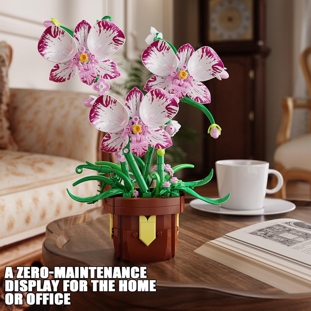 Non-Toxic 323Pcs Phalaenopsis Potted Plant Building Block Flower Model Puzzle Toys Sets New Year Christmas Birthday Gifts