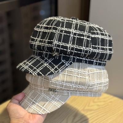 New Xiaoxiang Style Retro Plaid Korean Version Newsboy Painter Hat Women's Octagonal Hat Beret Versatile Fashion