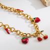 Stylish Titanium Steel Cherry Strawberry Pendant Necklace Adjustable Chain Lightweight Design Perfect For Daily Wear