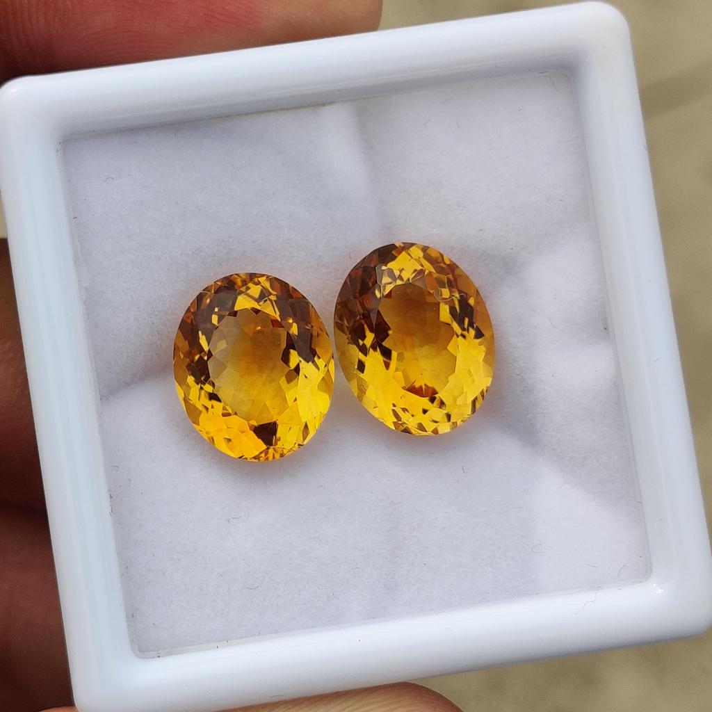 Earrings Making Oval Cut Eye Clean Citrine Stones, 2 Pieces Set Natural Citrine Gemstone, 10.70 Carat, 12 To 13 Mm Size.