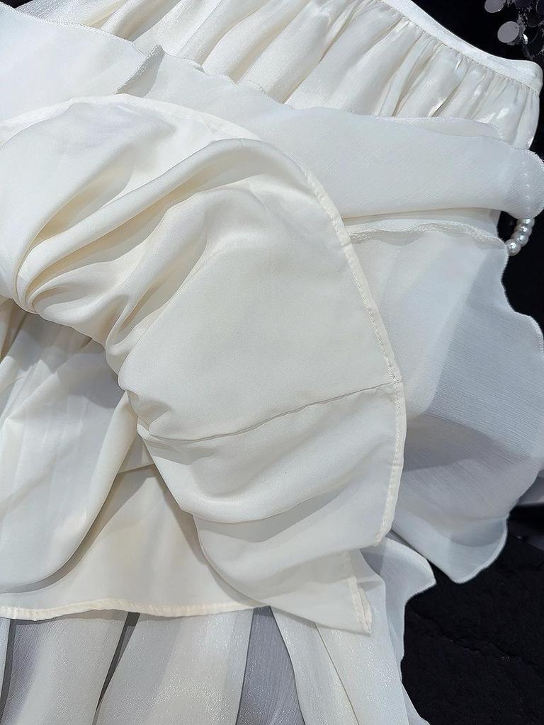 Elegant High-Waisted Chiffon A-Line Skirt - Slimming, Flowing, and Lightweight Summer Mesh.