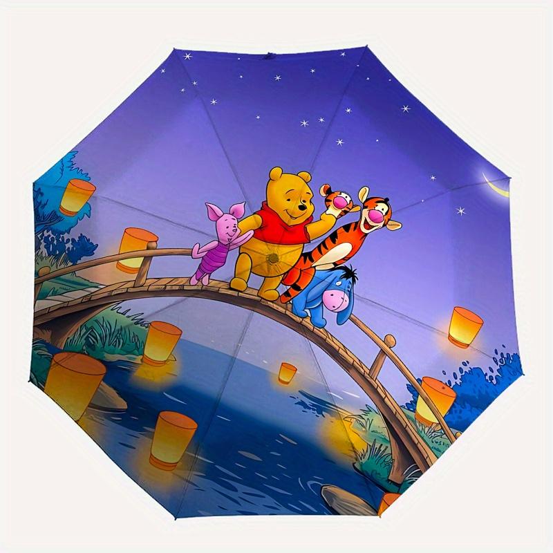 Pooh Bear, Lantern Festival Automatic Opening and Closing Umbrella - 8 Ribs Portable Folding Umbrella with Plastic Handle, Suitable for Leis