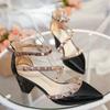 Fashion Rivet Pointed Toe White Sexy Women's Shoes Summer 2024 Buckles Sandals for Woman High Heels Party Weddings Footwear Thick Heel H