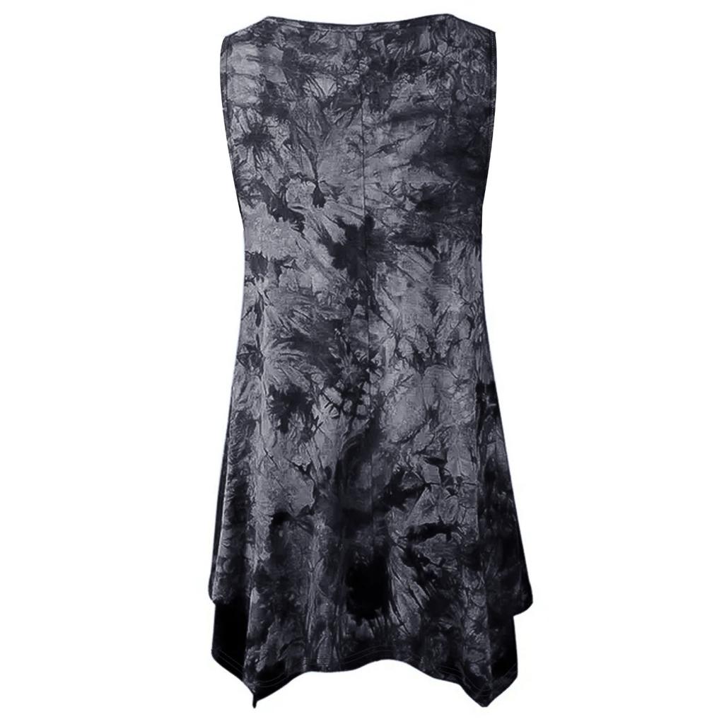 Summer Tie Dye Print V Neck Irregular Hem Sleeveless Plus Size T-shirt Top for Women