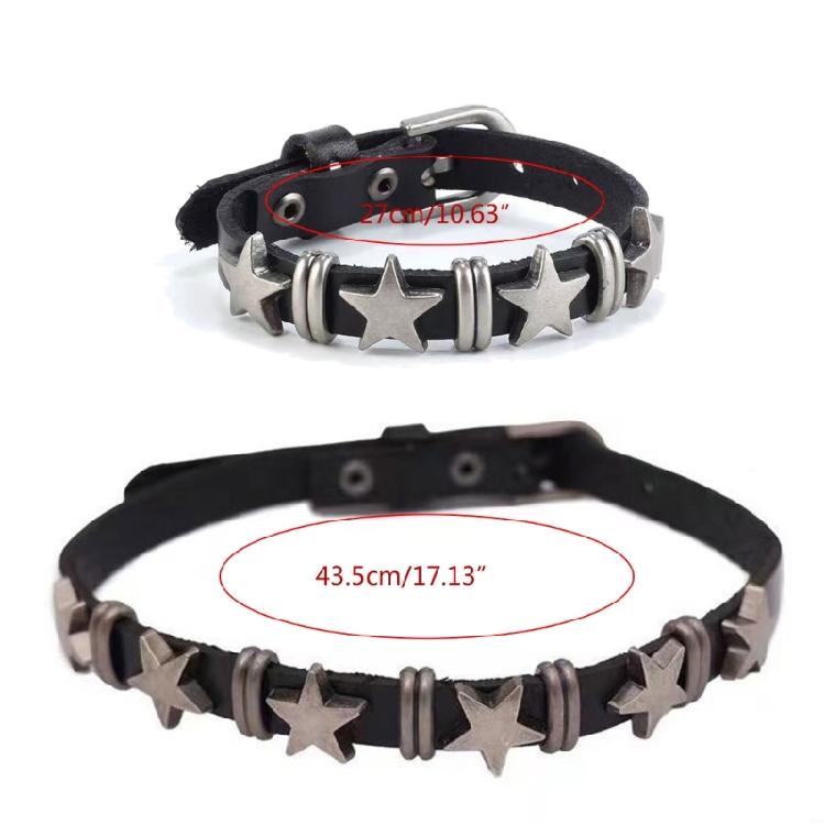 Harajuku Star Pentagrams Rivet Leathers Choker for Women Sweet Trend Bracelet