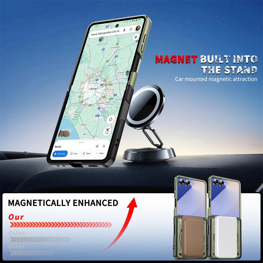 Phone Case For Samsung Galaxy Z Flip 7 Flip7 5G TPU+PC 360° Magnetic Ring Holder  Shockproof Rugged Protection Cover Kickstand