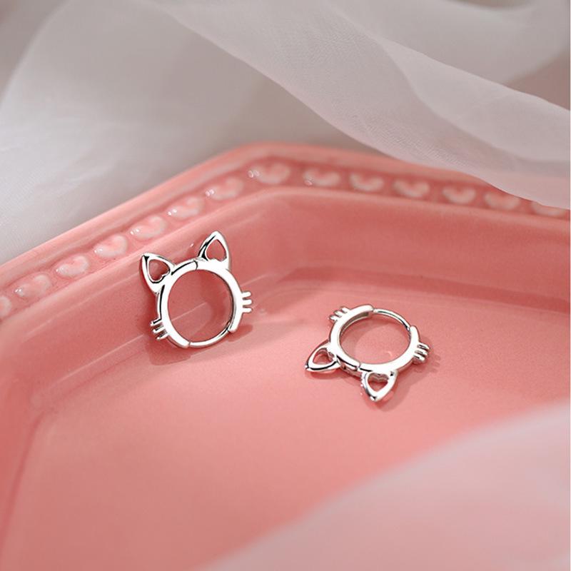 S925 Sterling Silver Cat Hoop Earrings - Minimalist Summer Style