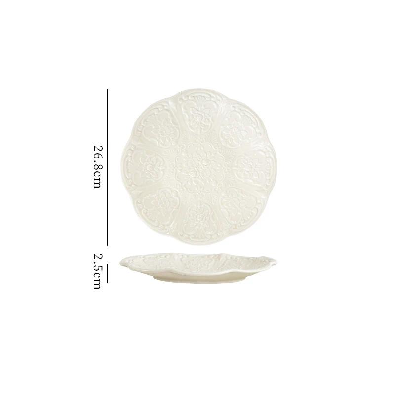 Ceramic Relief Teapot Afternoon Tea Cup Dish Set Household Dessert Plate Snack Plate High Leg Cake Plate Tea Set Household Goods