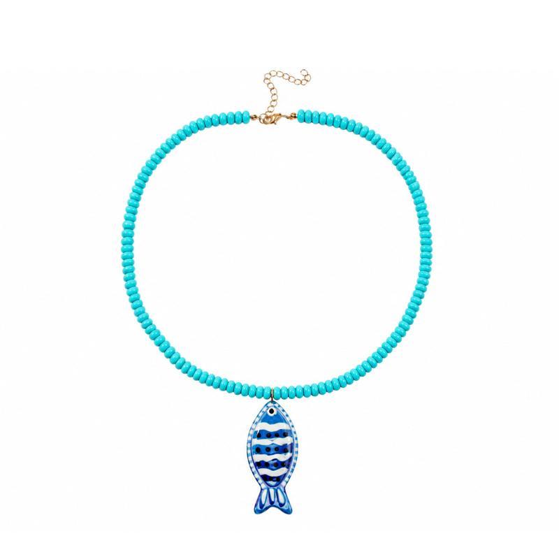 Fish Pendant Necklace Bohemian Handmade Beaded Beach Vacation Jewelry for Women Daily Casual Outfit Matching
