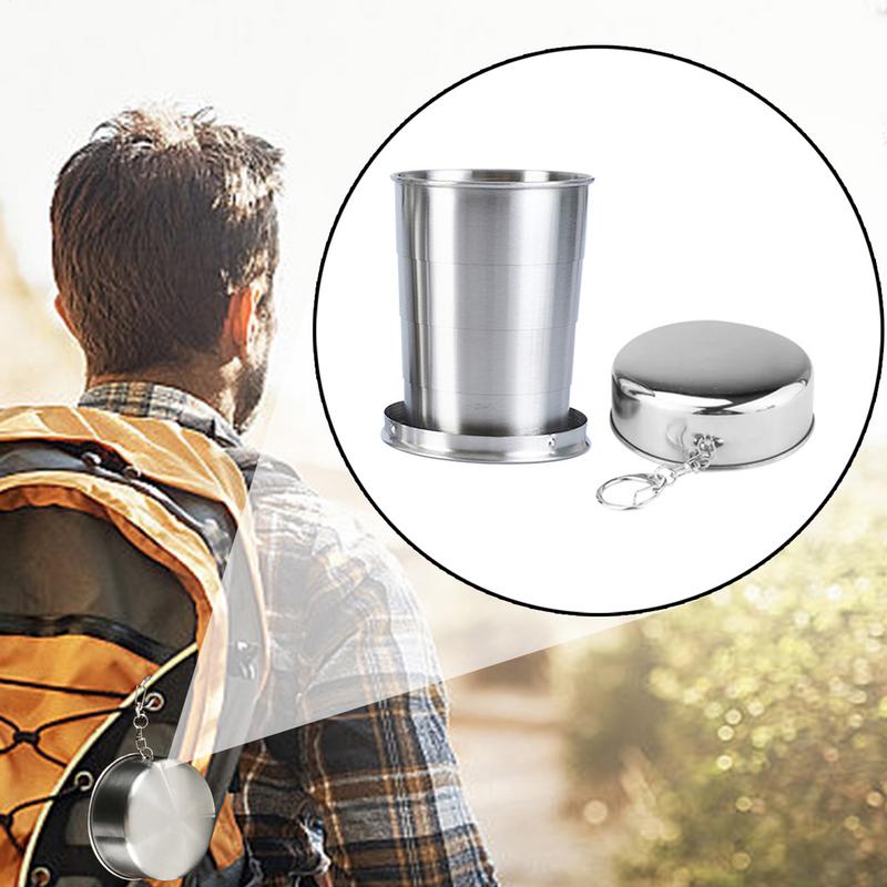 Stainless Steel CollapsibleCup Camping Retractable Telescopic Travel Toiletry Cup Outdoor Folding Cup