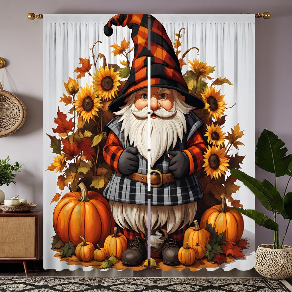 2 Stück HD Tragehut alter Kürbis Sonnenblume dekorativer Vorhang Gelbe Bindung digital bedruckter Vorhang Heimdekorationsstil dekoriert