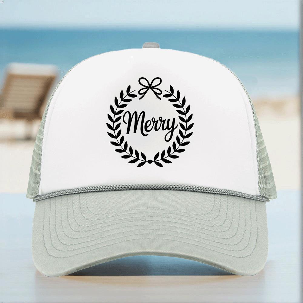 Christmas Pattern Mesh Trucker Cap with Stamped Logo - Sunshade Baseball Cap