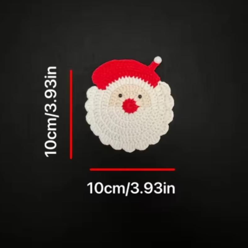 4 buc Suporturi de pahar Croșetate Manual Moș Crăciun - Decor de Sărbători, Suporturi pentru Băuturi din Material Durabil, Decor Festiv pentru Masă, Cadou Unic de Crăciun