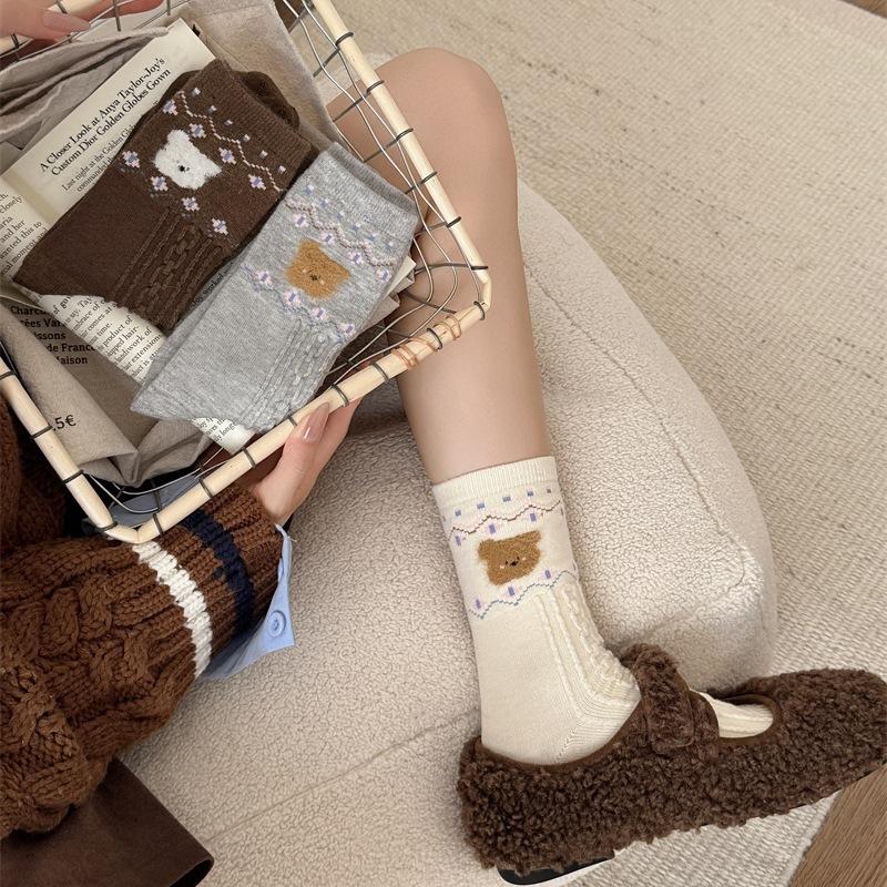 Cartoon Bear Warm Bellow Socks Socks Flocked Socks Piles Of Socks