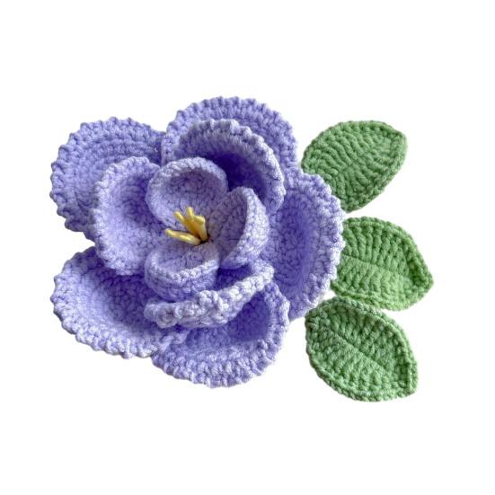 Buchet de bujor croșetat manual, din bumbac tricotat, cu frunze și tulpină lungă, pentru nuntă, decor de casă, cadouri de ziua de naștere și aniversare