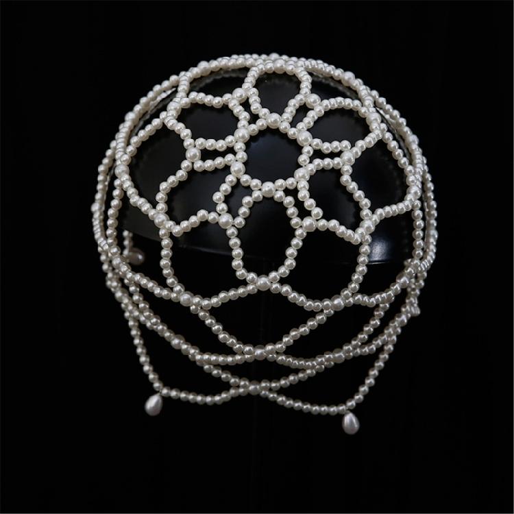 Unique Handmade Pearls Hat Hollows Out Headpiece Elegant Bride Hair Ornaments Women Hair Styling