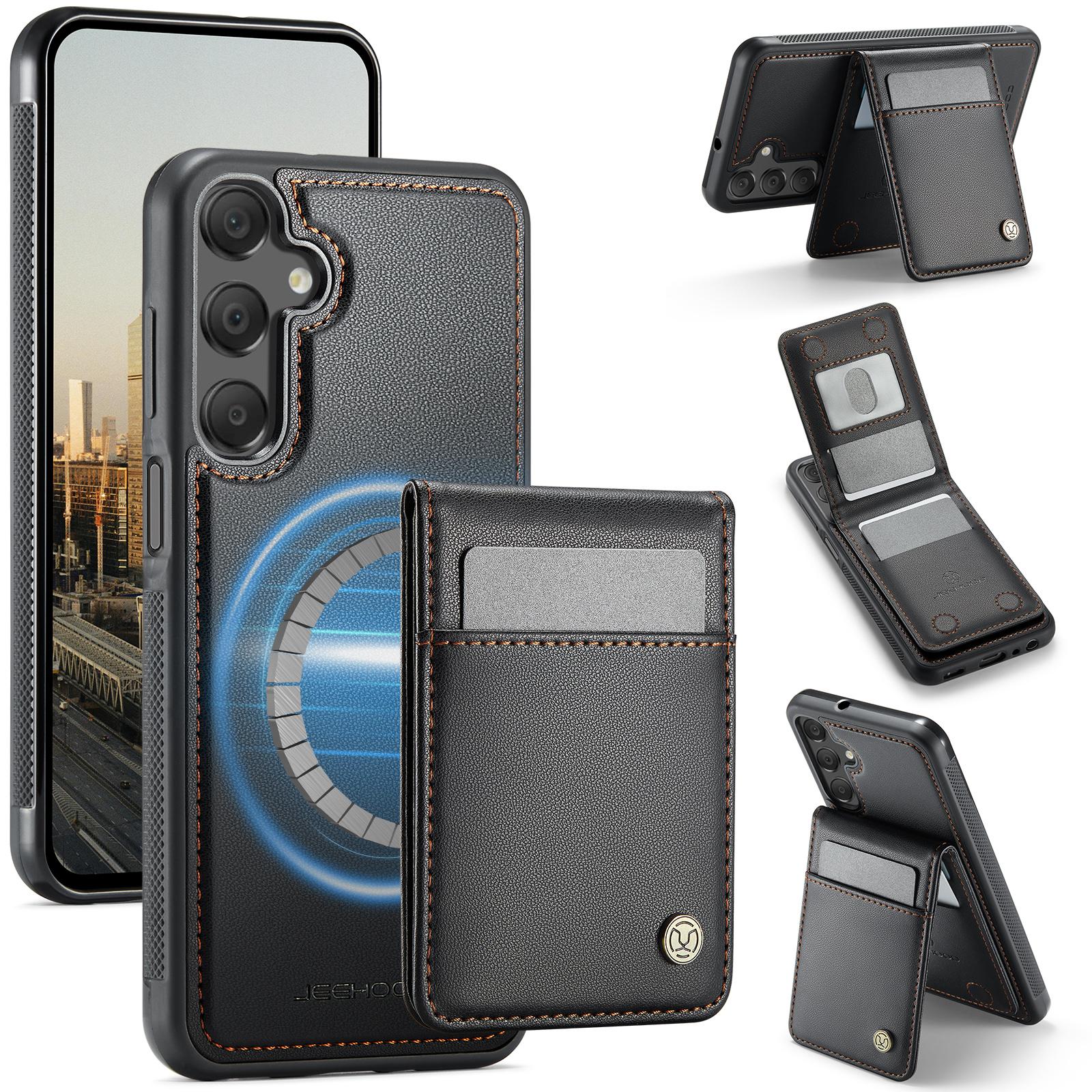 

For Samsung Galaxy A25 5G (Global) (161.0 x 76.5 x 8.3mm) Back Cover Compatible with MagSafe JEEHOOD J06 Phone Case with Card Bag RFID Blocking Black